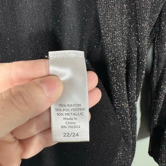 Avenue Black Glitter Glam Open Front Cardigan Sweater - 22/24 - Womens Plus Size - Picture 5 of 6